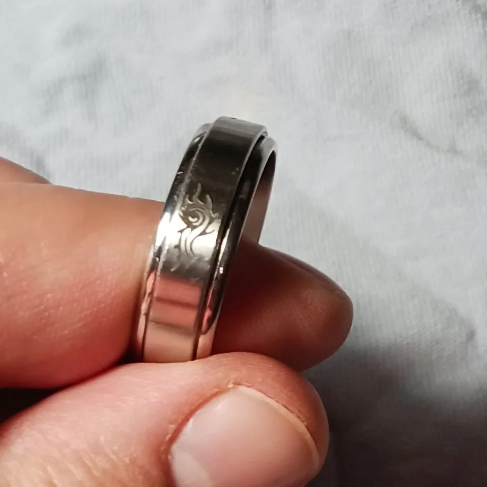 Vintage Surgical Steel Silver Tribal Spinner Fidget Anxiety Ring Size 13 - Picture 8 of 11